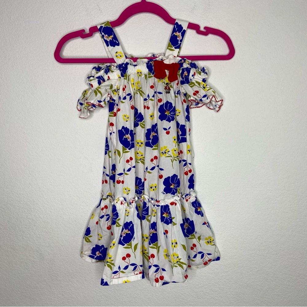 Teenie Weenie Girls White Blue Floral Cherry Print Dress Size 6 (120/60)